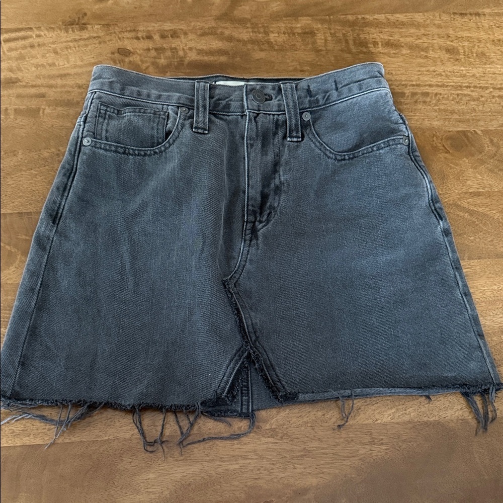 Madewell washed black Denim Mini Skirt with Raw Hem